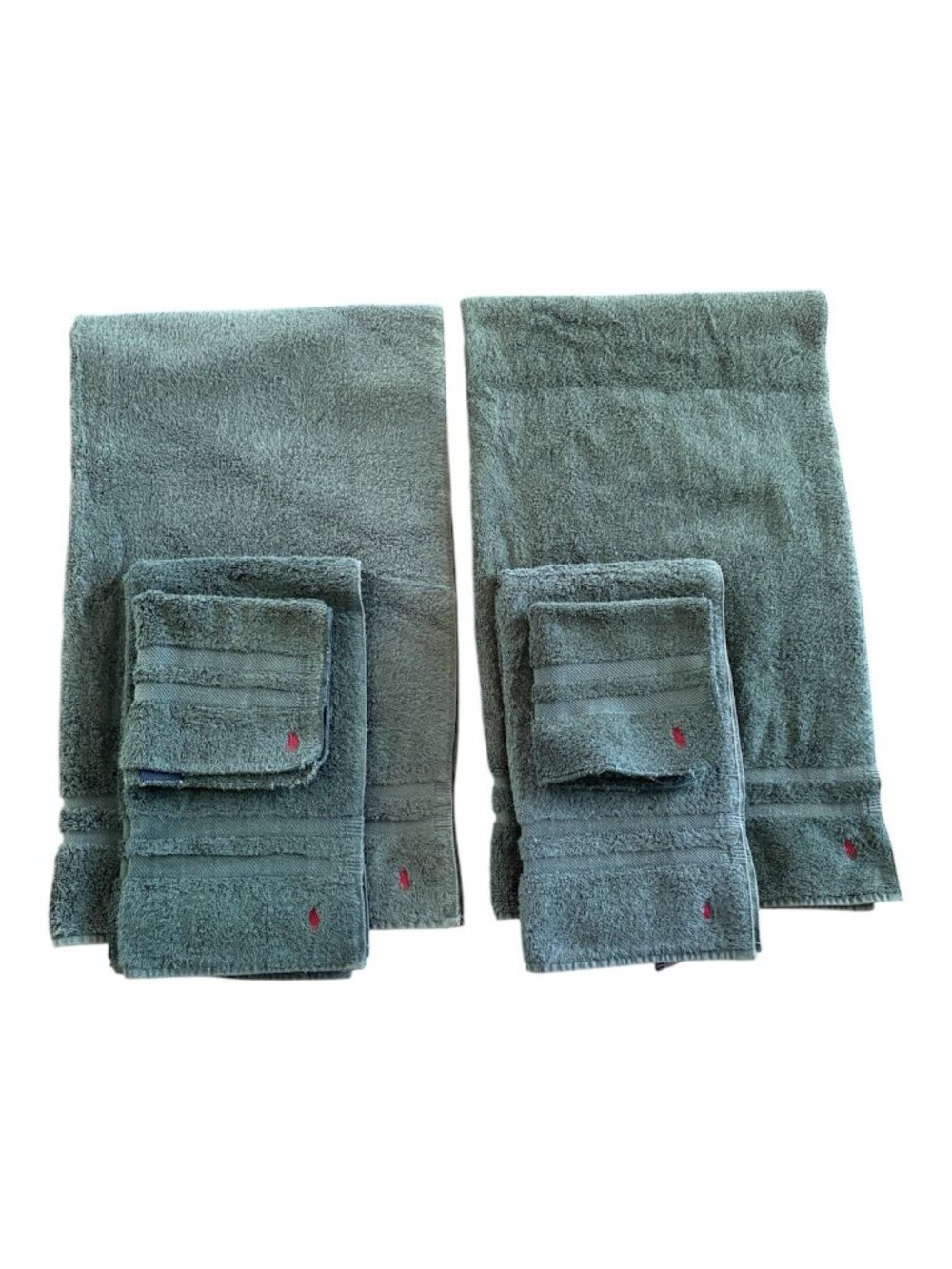 VTG Ralph Lauren Polo Player Towel Set 6 Piece Forest Green Logo USA Made